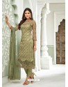 Scintillating Mehendi Embroidery Designer Straight Salwar Suit