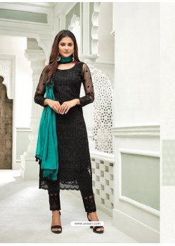 Awesome Black Embroidery Designer Straight Salwar Suit