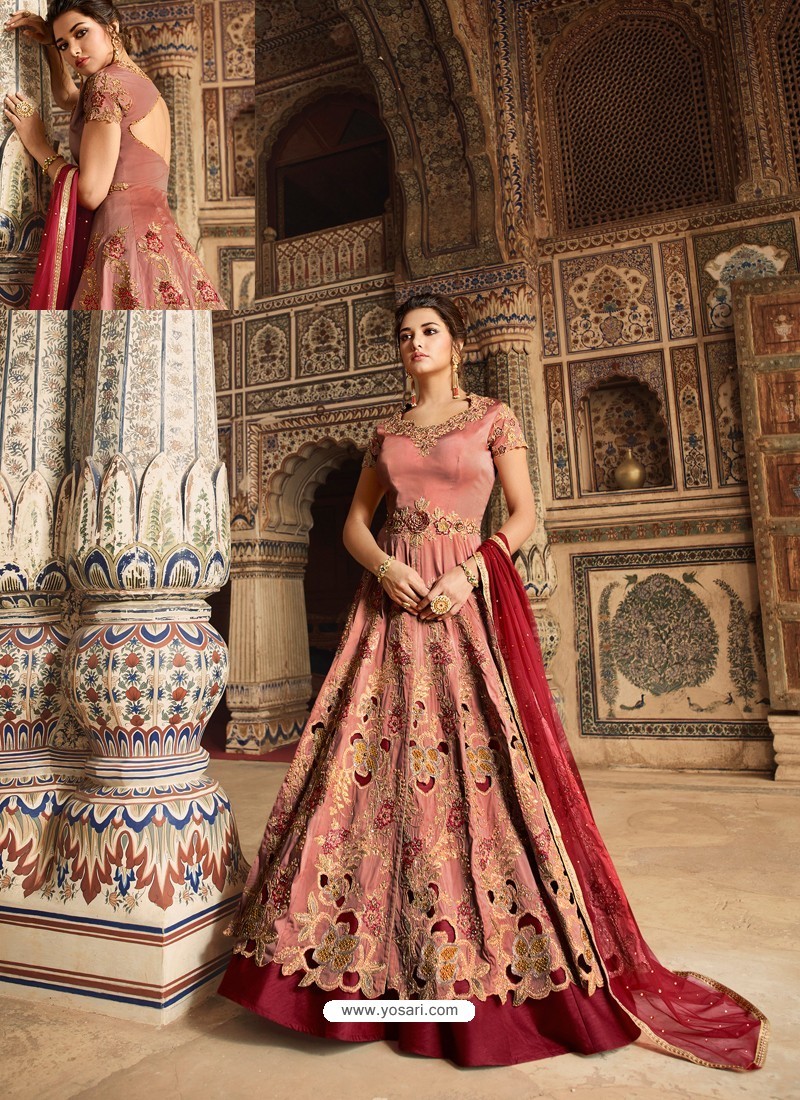 Buy Ravishing Peach Embroidered Designer Anarkali Suit Anarkali Suits 