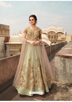 Awesome Peach Embroidered Designer Anarkali Suit