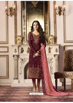 Trendy Maroon Embroidered Straight Salwar Suit