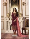 Trendy Maroon Embroidered Straight Salwar Suit