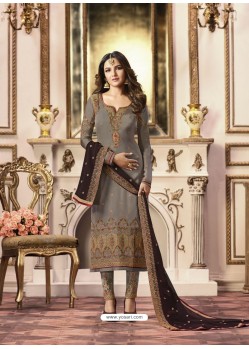 Scintillating Grey Embroidered Straight Salwar Suit