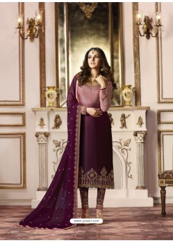 Marvellous Dark Purple Embroidered Straight Salwar Suit