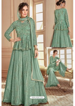 Awesome Sea Green Embroidered Designer Palazzo Salwar Suits