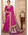 Classy Magenta Silk Wedding Party Wear Saree