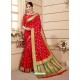 Trendy Red Silk Wedding Party Wear Saree