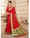 Trendy Red Silk Wedding Party Wear Saree