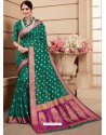 Dashing Teal Green Silk Wedding Party Wear Saree