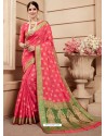 Fabulous Light Red Cream Silk Wedding Party Wear Saree