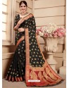 Glossy Black Silk Wedding Party Wear Saree