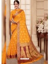 Sizzling Mustard Silk Wedding Party Wear Saree