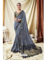 Classy Grey Silk Wedding Party Wear Saree