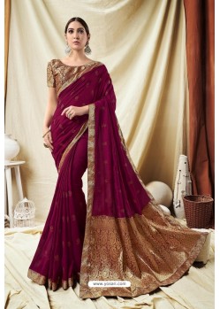 Awesome Red Silk Wedding Party Wear Saree