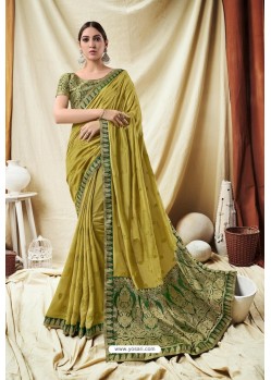 Classy Yellow Silk Wedding Party Wear Saree