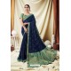 Fabulous Blue Cream Silk Wedding Party Wear Saree