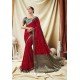 Glossy Red Silk Wedding Party Wear Saree