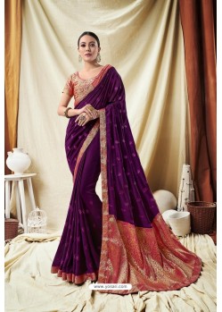 Sizzling Maroon Silk Wedding Party Wear Saree