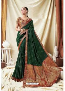 Classy Green Silk Wedding Party Wear Saree