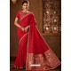 Red Designer Embroidered Jacquard Worked Saree