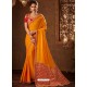 Yellow Designer Embroidered Jacquard Worked Saree