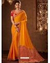 Yellow Designer Embroidered Jacquard Worked Saree