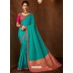 Tuquoise Designer Embroidered Jacquard Worked Saree