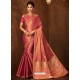 Light Red Designer Embroidered Jacquard Worked Saree