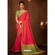 Red Designer Embroidered Jacquard Worked Saree