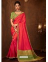 Red Designer Embroidered Jacquard Worked Saree