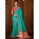 Aqua Mint Designer Embroidered Jacquard Worked Saree