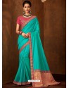 Aqua Mint Designer Embroidered Jacquard Worked Saree