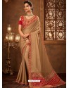 Beige Designer Embroidered Jacquard Worked Saree