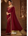 Maroon Designer Embroidered Jacquard Worked Saree