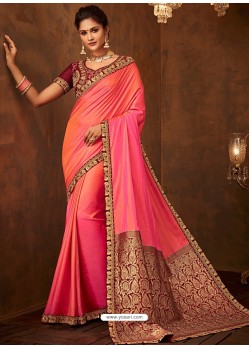 Light Pink Designer Embroidered Jacquard Worked Saree