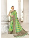 Green And Yellow Silk Stone Worked Party Wear Saree