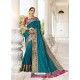 Teal Blue Silk Stone Worked Party Wear Saree