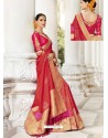 Light Red Silk Stone Worked Party Wear Saree