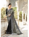 Black And Grey Silk Stone Worked Party Wear Saree