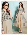 Beige Pure Rayon Chex Worked Readymade Kurti