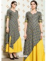 Yellow And Multi Coloured Pure Rayon Chex Worked Readymade Kurti