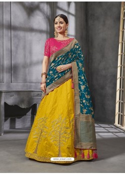 Yellow And Rani Silk Wedding Designer Lehenga Choli