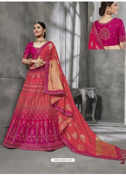 Stunning Red And Rani Silk Wedding Designer Lehenga Choli