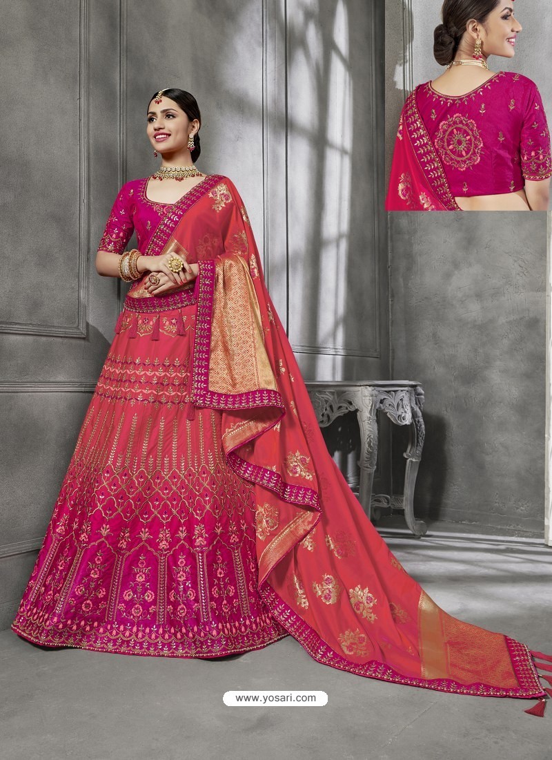Buy Stunning Red And Rani Silk Wedding Designer Lehenga Choli | Wedding ...