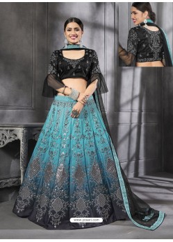 Sky And Black Silk Wedding Designer Lehenga Choli
