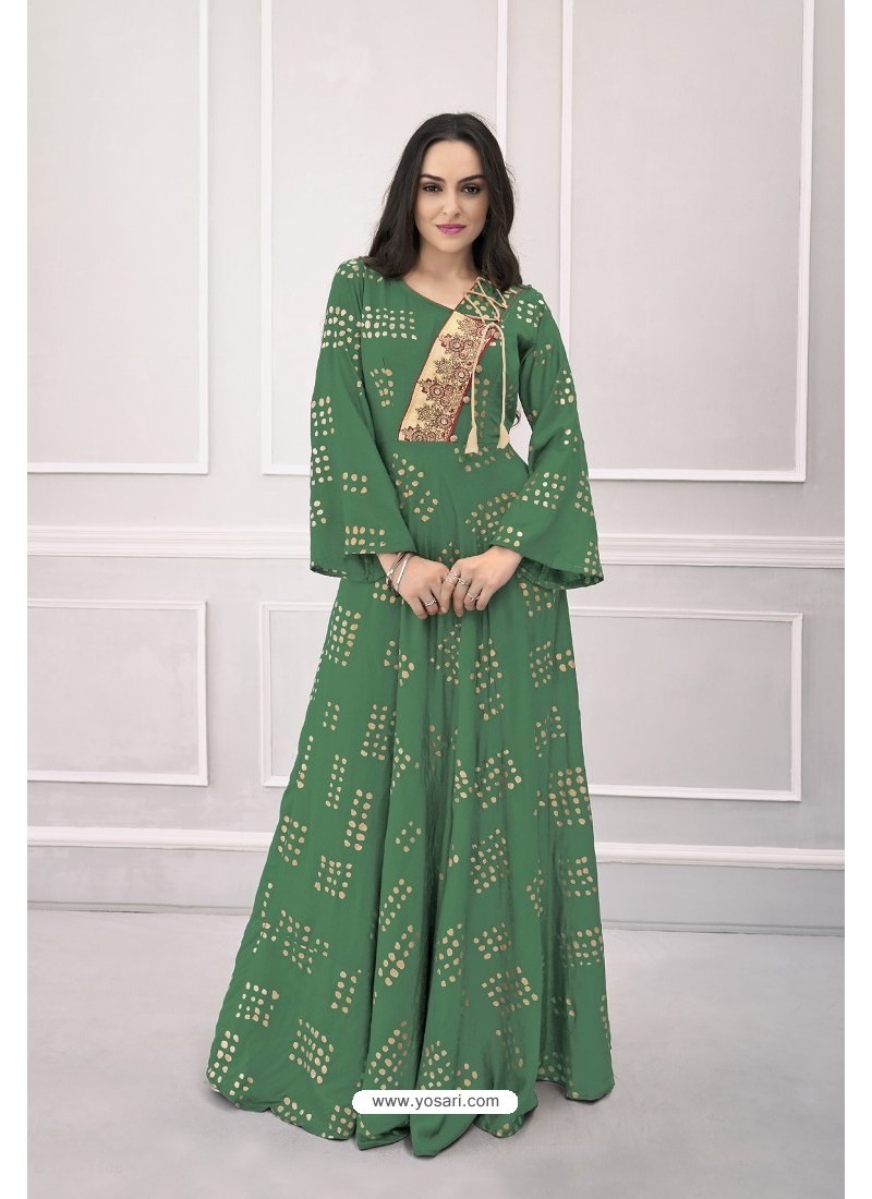 Mehendi Green Heavy Rayon Hand Worked Gown