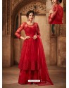 Red Net Embroidered Designer Sharara Suit