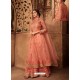 Peach Net Embroidered Designer Sharara Suit