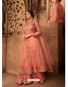 Peach Net Embroidered Designer Sharara Suit