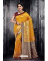 Classy Yellow Silk Wedding Party Wear Saree